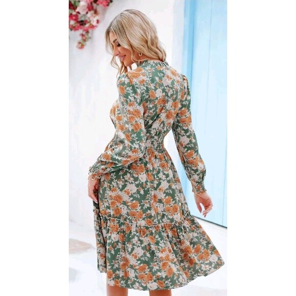 Cupshe Cottagecore Ditsy Floral Peasant‎ Long Sleeve Knee Length Dress M - Picture 2 of 9